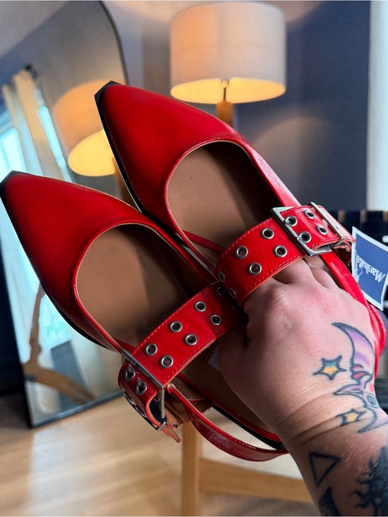 Steve Madden Shoes - Steve Madden Red Pointed Mary Jane Flats with Grommet Strap